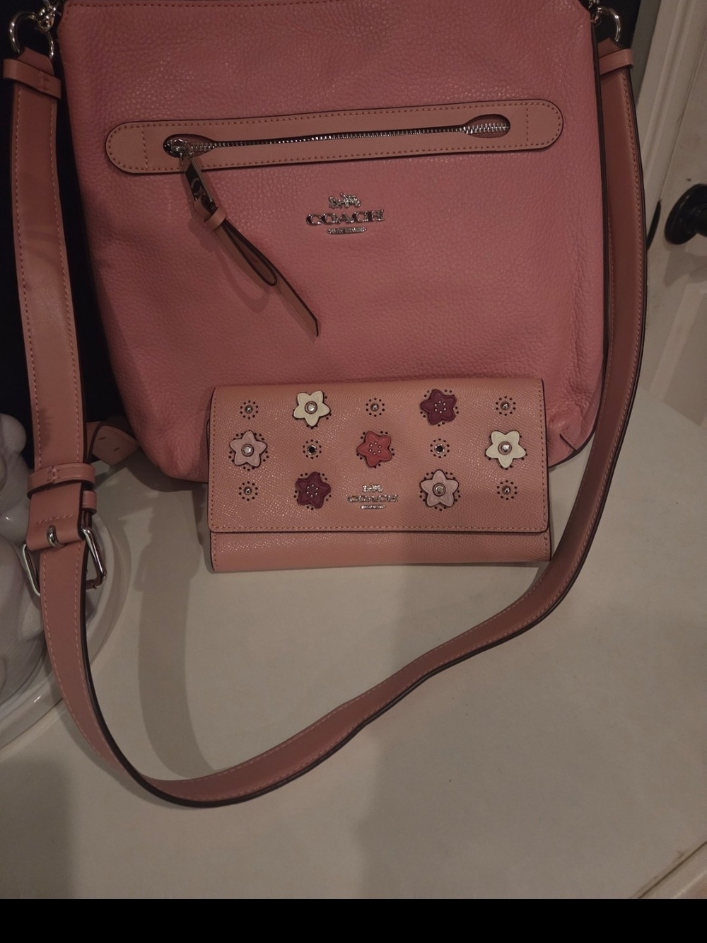 Coach Mae File Pink Pebbled Leather Crossbody Purse Only